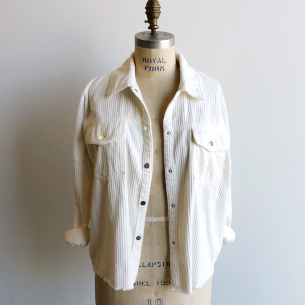 Zara BWT Cream Corduroy Button Up Shirt / Jacket